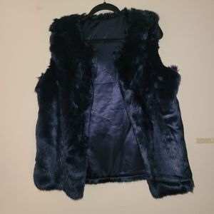 Navy faux fur vest